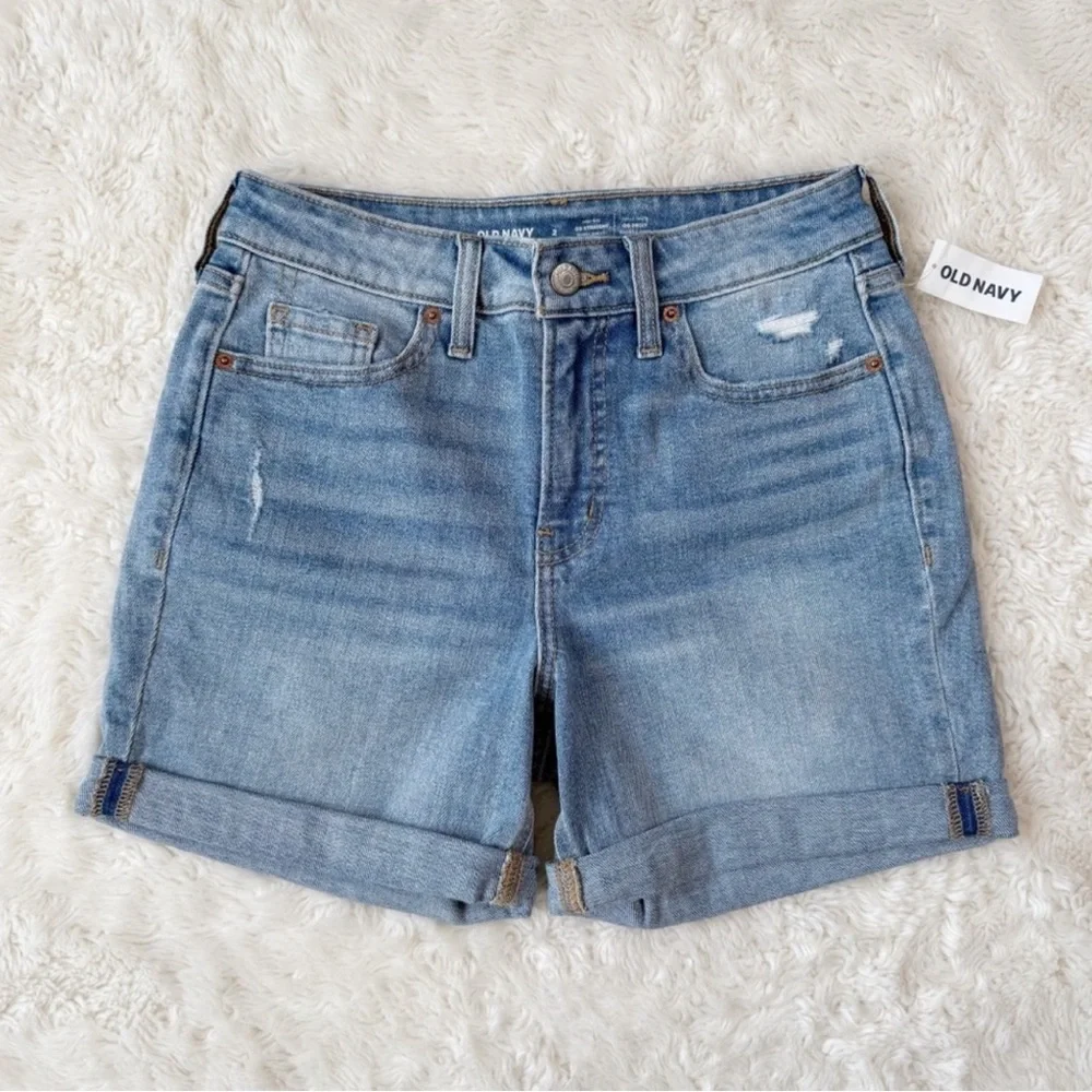 NWT Old Navy Women Blue Hight Waist OG Straight Denim Shorts US2 Preppy Classic - Picture 3 of 9